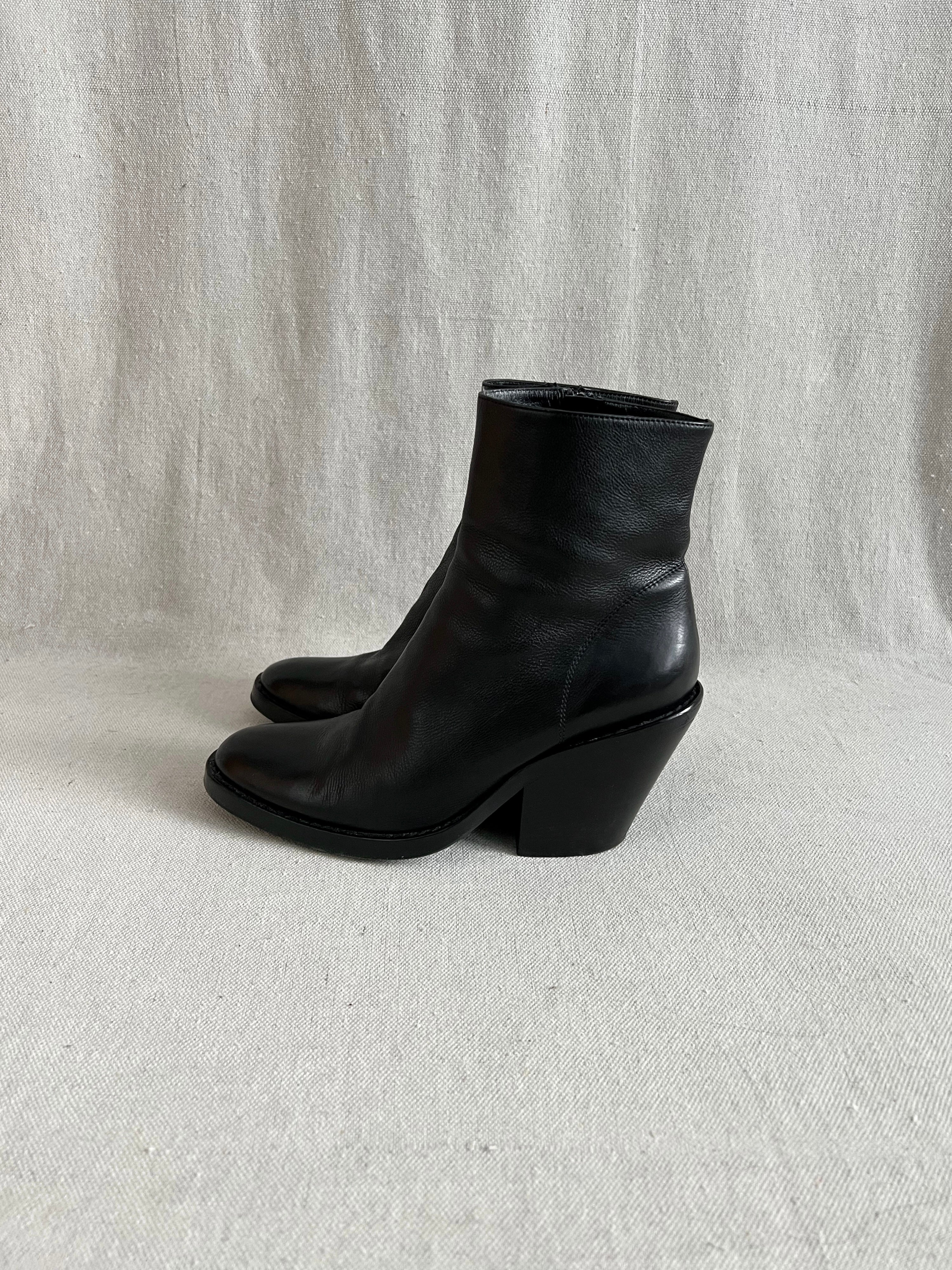 Ann Demeulemeester Baby Calf Cuban Heel Leather Ankle Boots