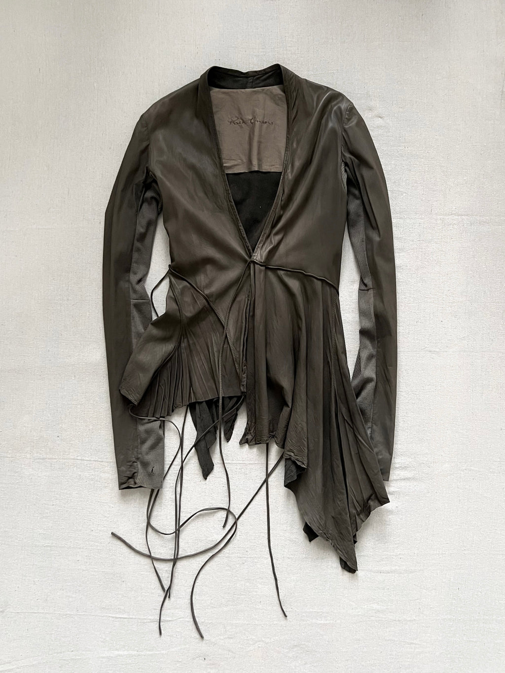 Rare Rick Owens 2000s Dust Strappy Draped Lamb Leather Jacket