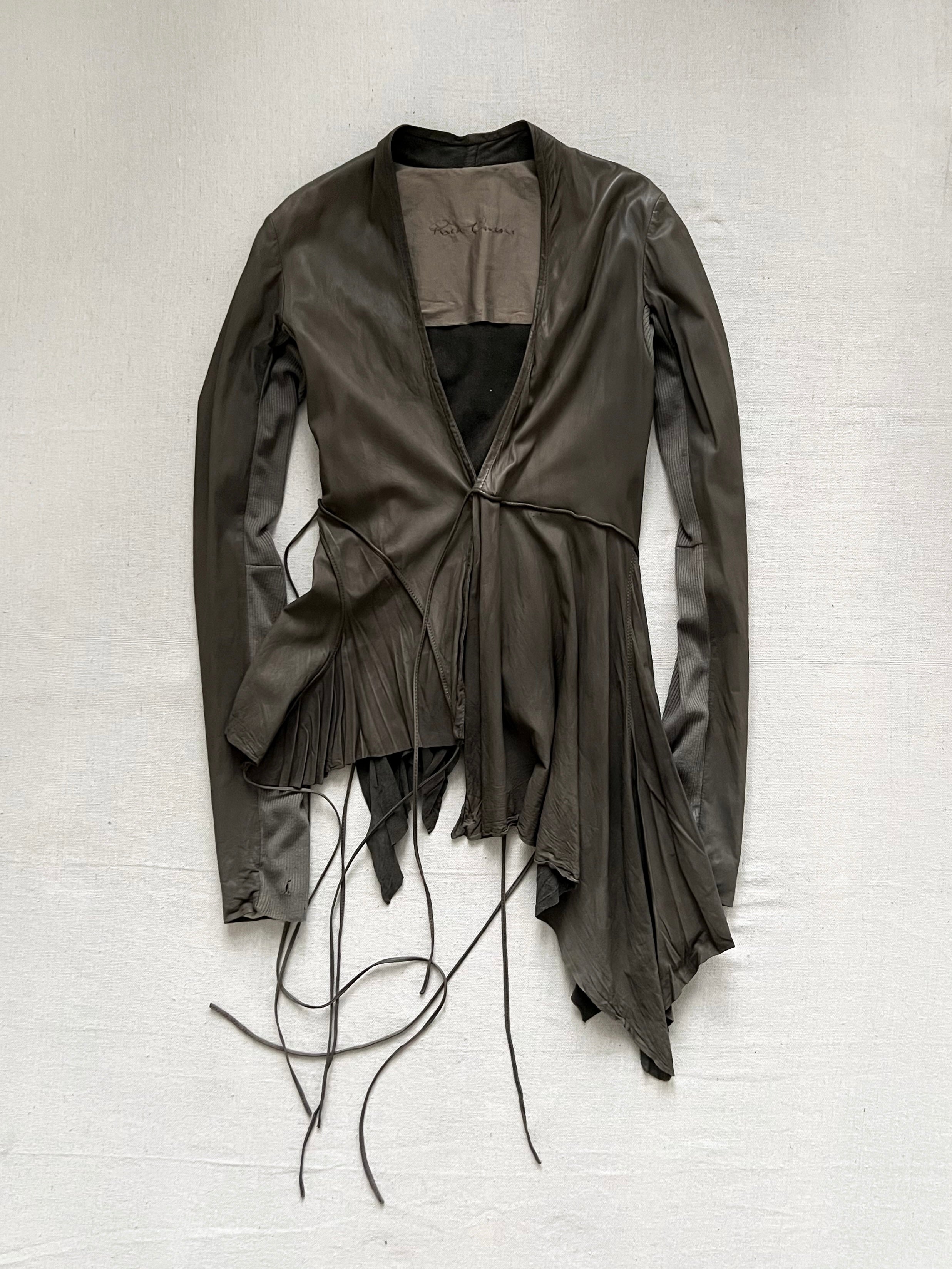 Rare Rick Owens 2000s Dust Strappy Draped Lamb Leather Jacket