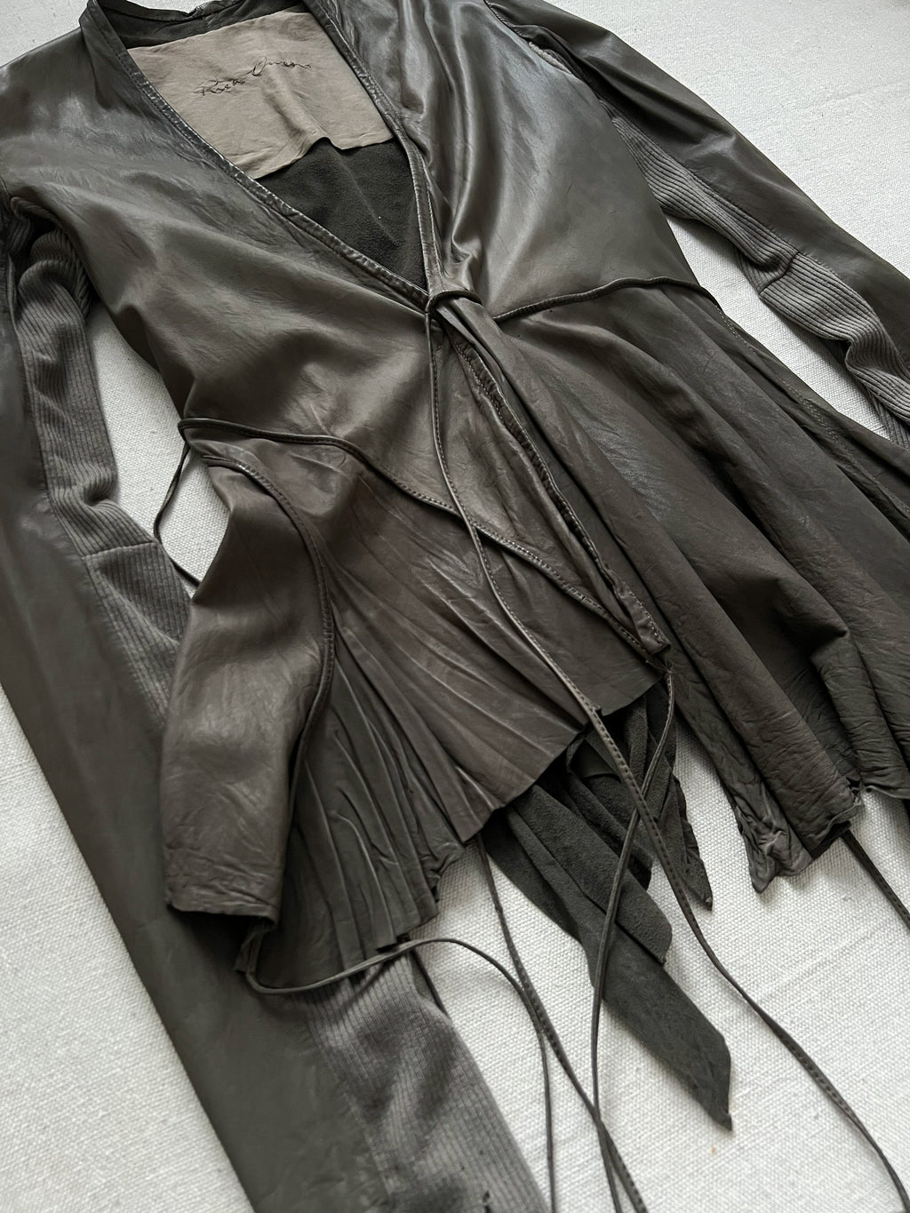 Rare Rick Owens 2000s Dust Strappy Draped Lamb Leather Jacket