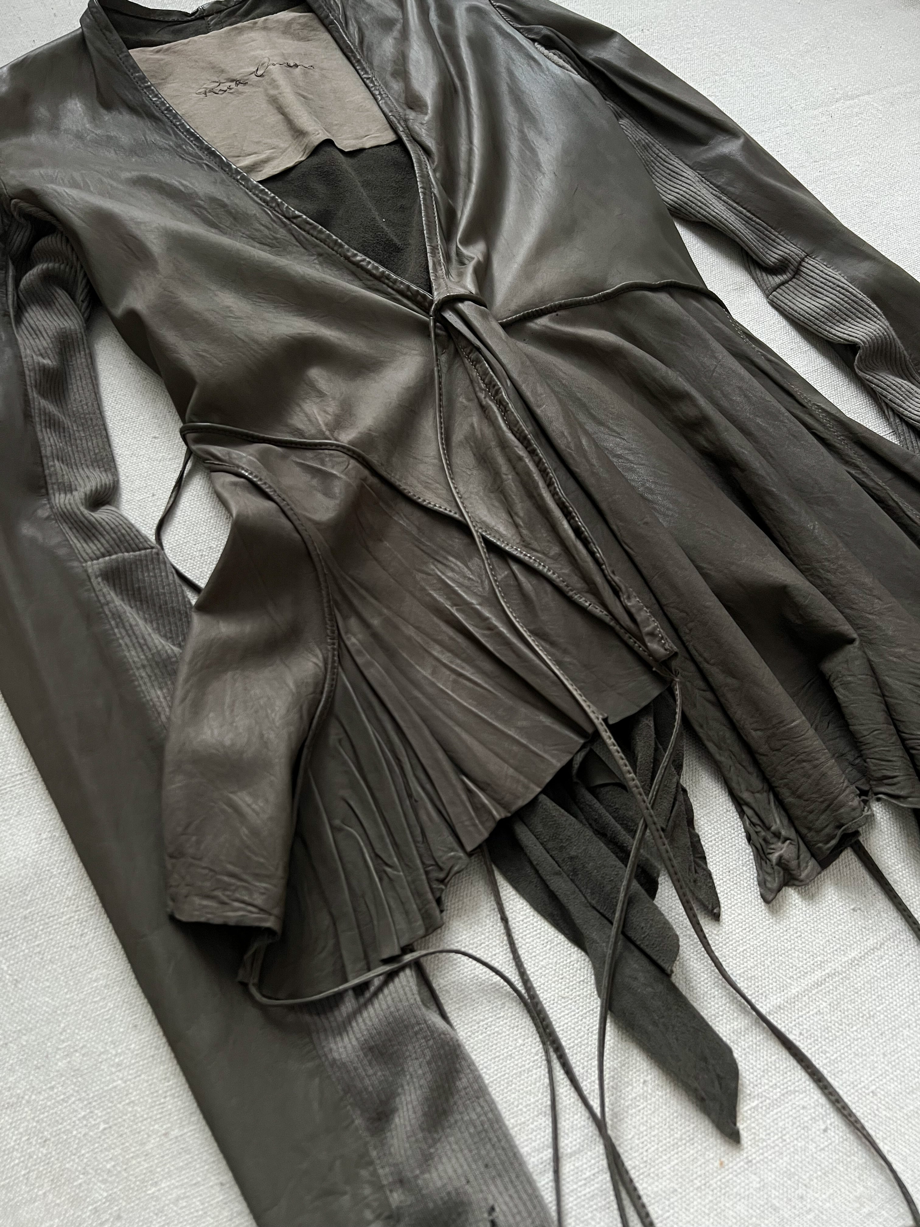 Rare Rick Owens 2000s Dust Strappy Draped Lamb Leather Jacket