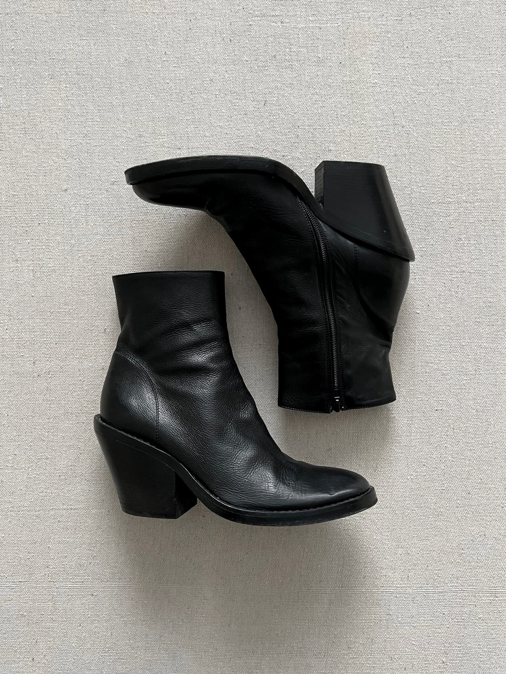 Ann Demeulemeester Baby Calf Cuban Heel Leather Ankle Boots