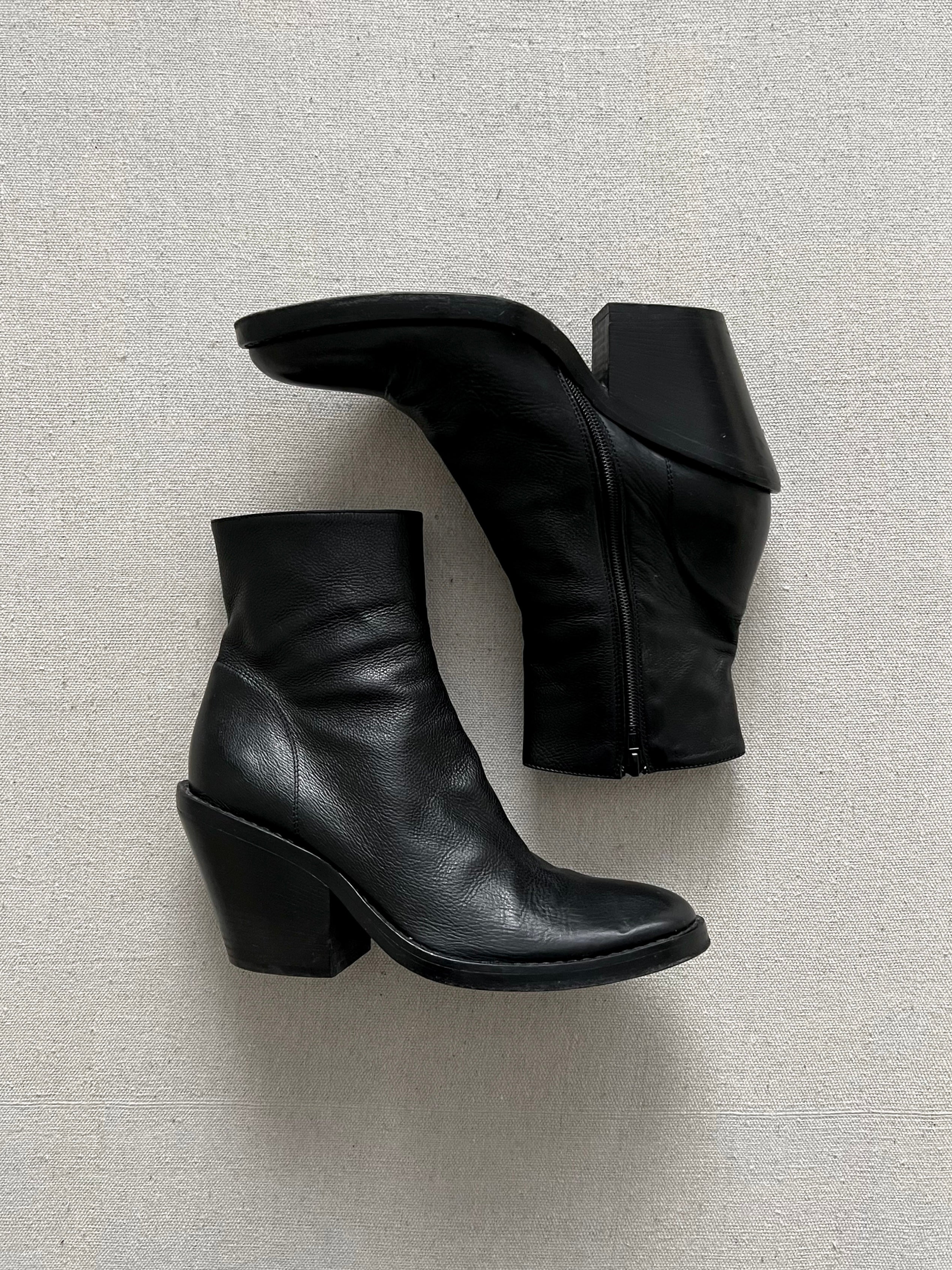 Ann Demeulemeester Baby Calf Cuban Heel Leather Ankle Boots