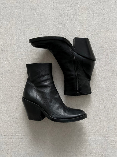 Ann Demeulemeester Baby Calf Cuban Heel Leather Ankle Boots