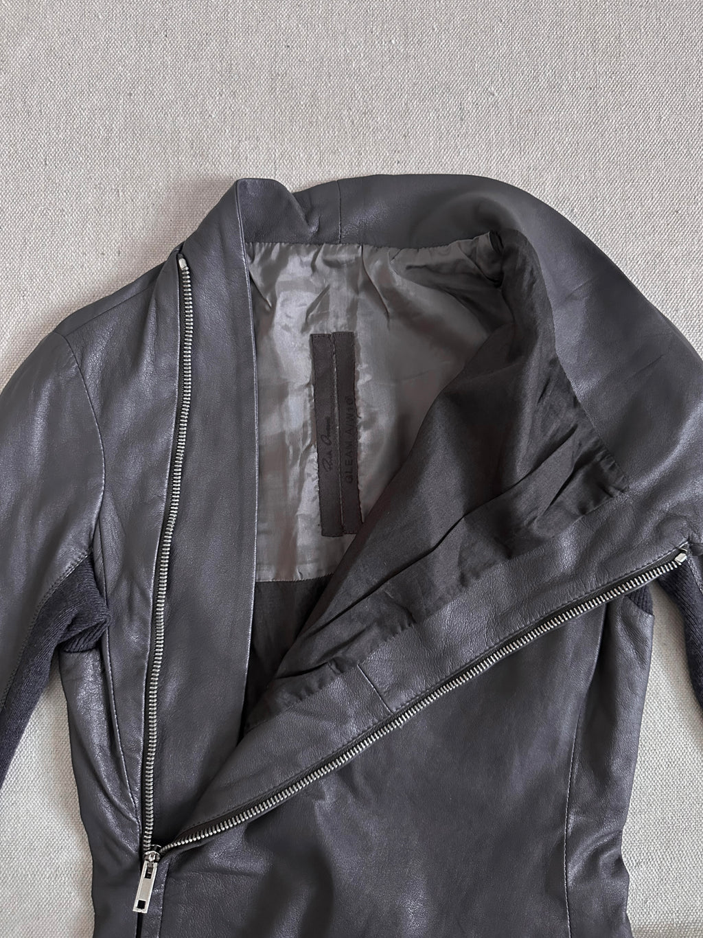 Rick Owens AW10 'GLEAM' Asymmetric Moto Zip Runway Leather