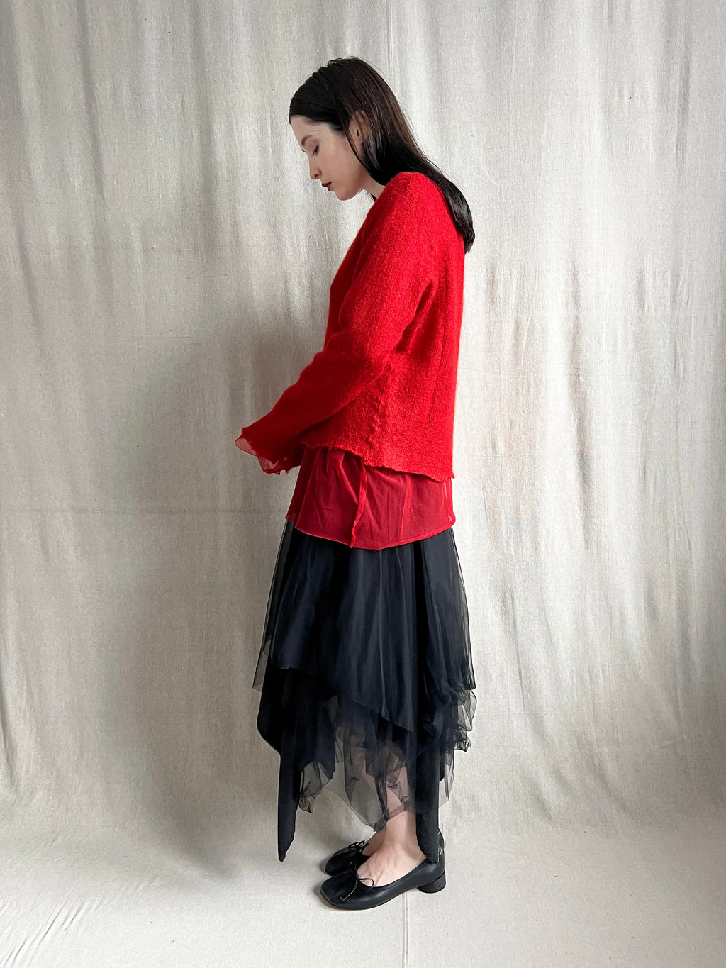 Marc Le Bihan Tulle Layered Red Knit Jumper