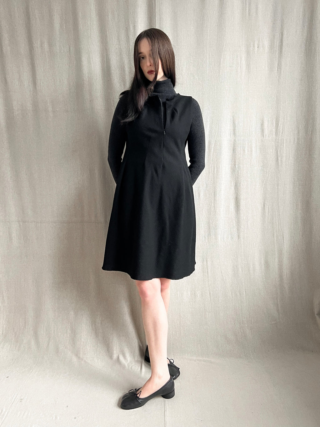 Yohji Yamamoto Zip Neck Alpaca Wool Dress
