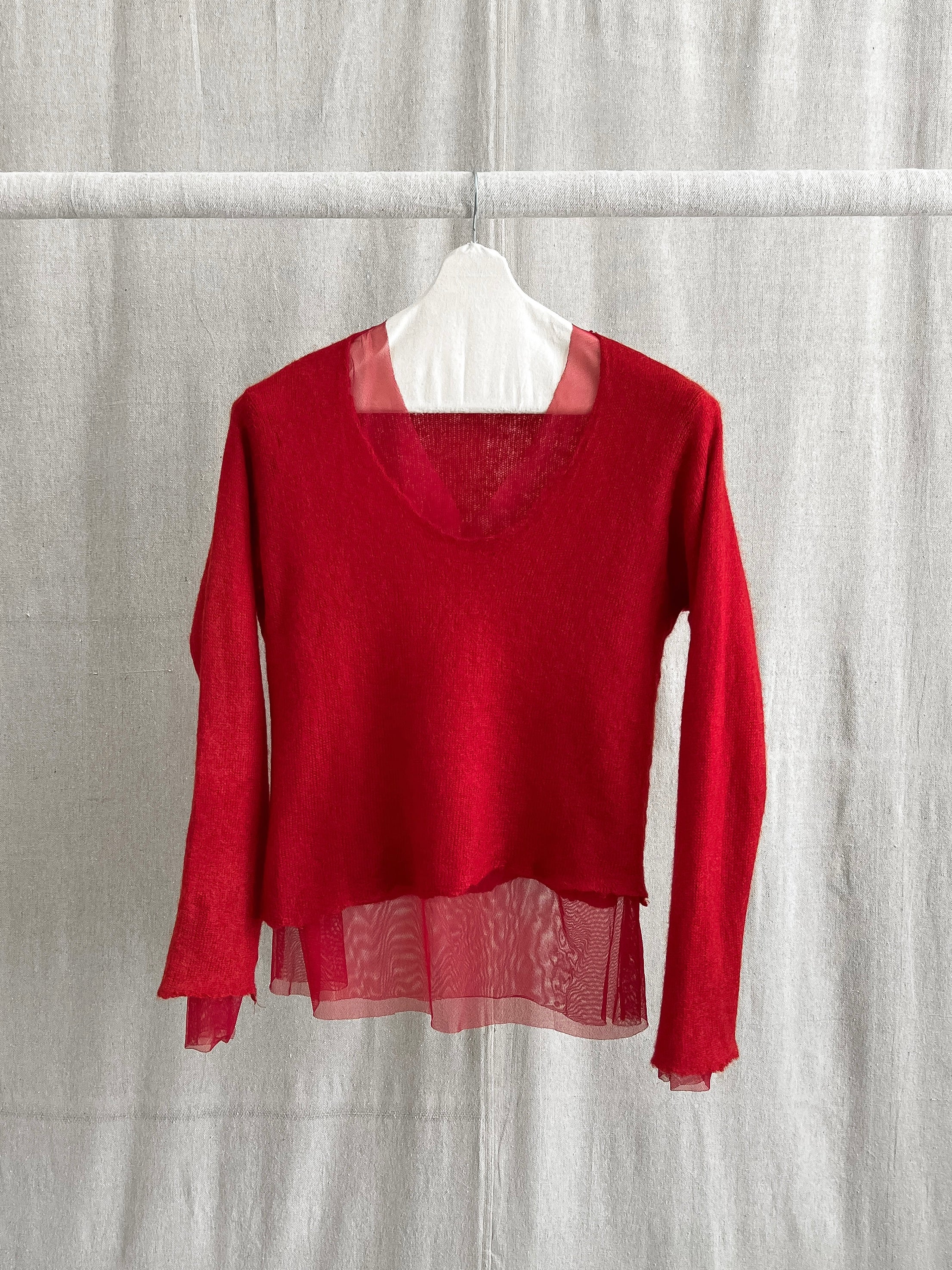 Marc Le Bihan Tulle Layered Red Knit Jumper