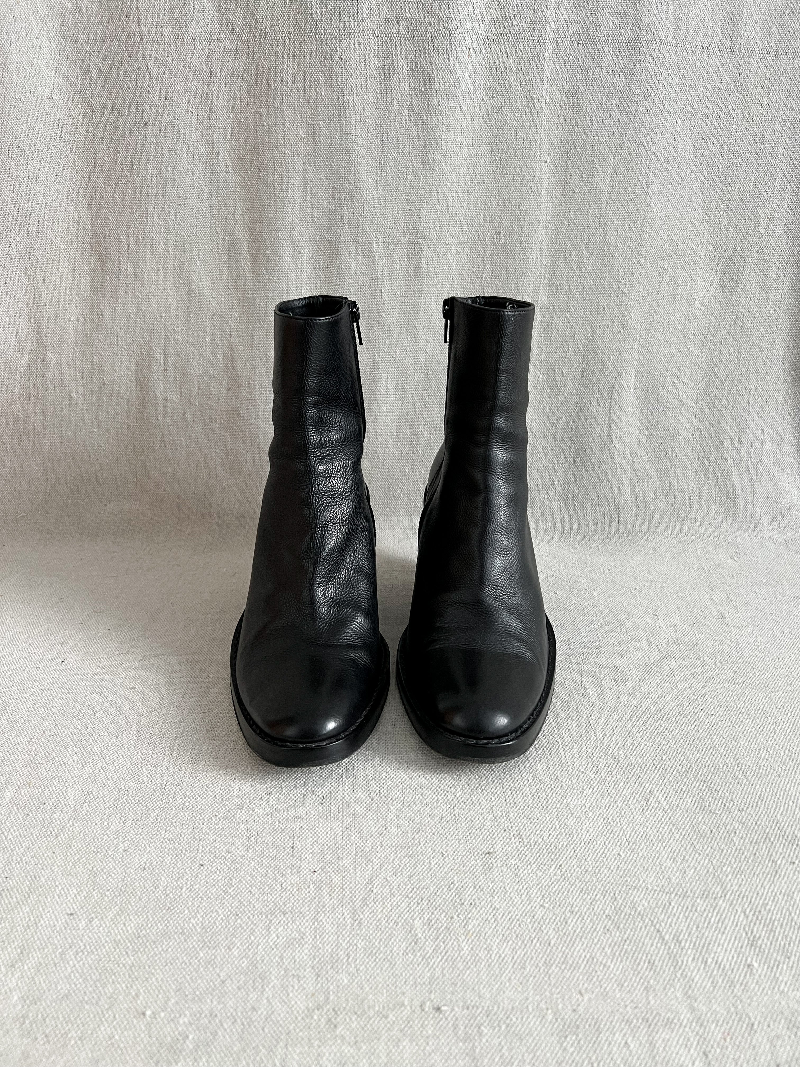 Ann Demeulemeester Baby Calf Cuban Heel Leather Ankle Boots