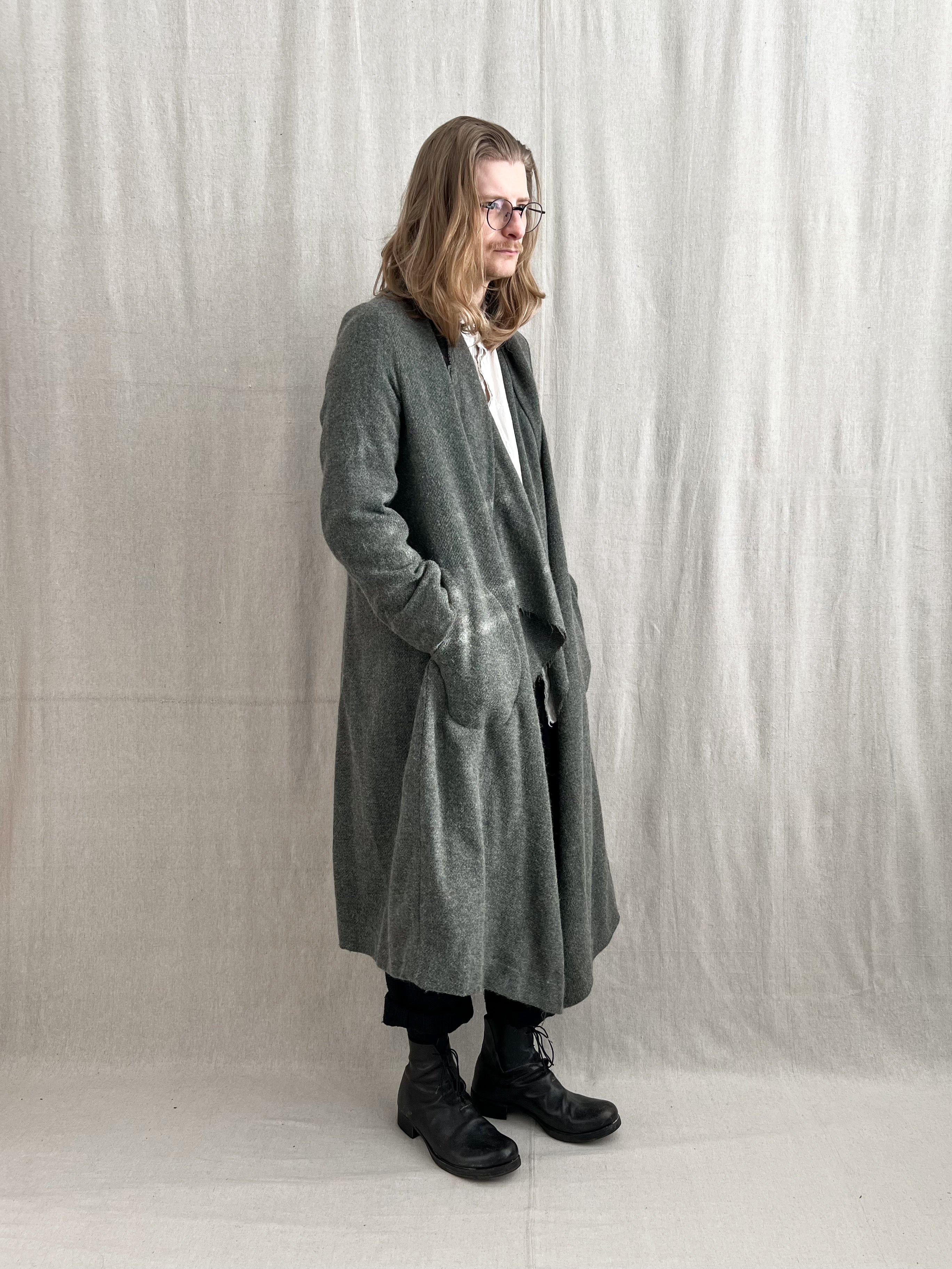 Lilith Paris Raw Hem Draped Mohair Wool Overcoat