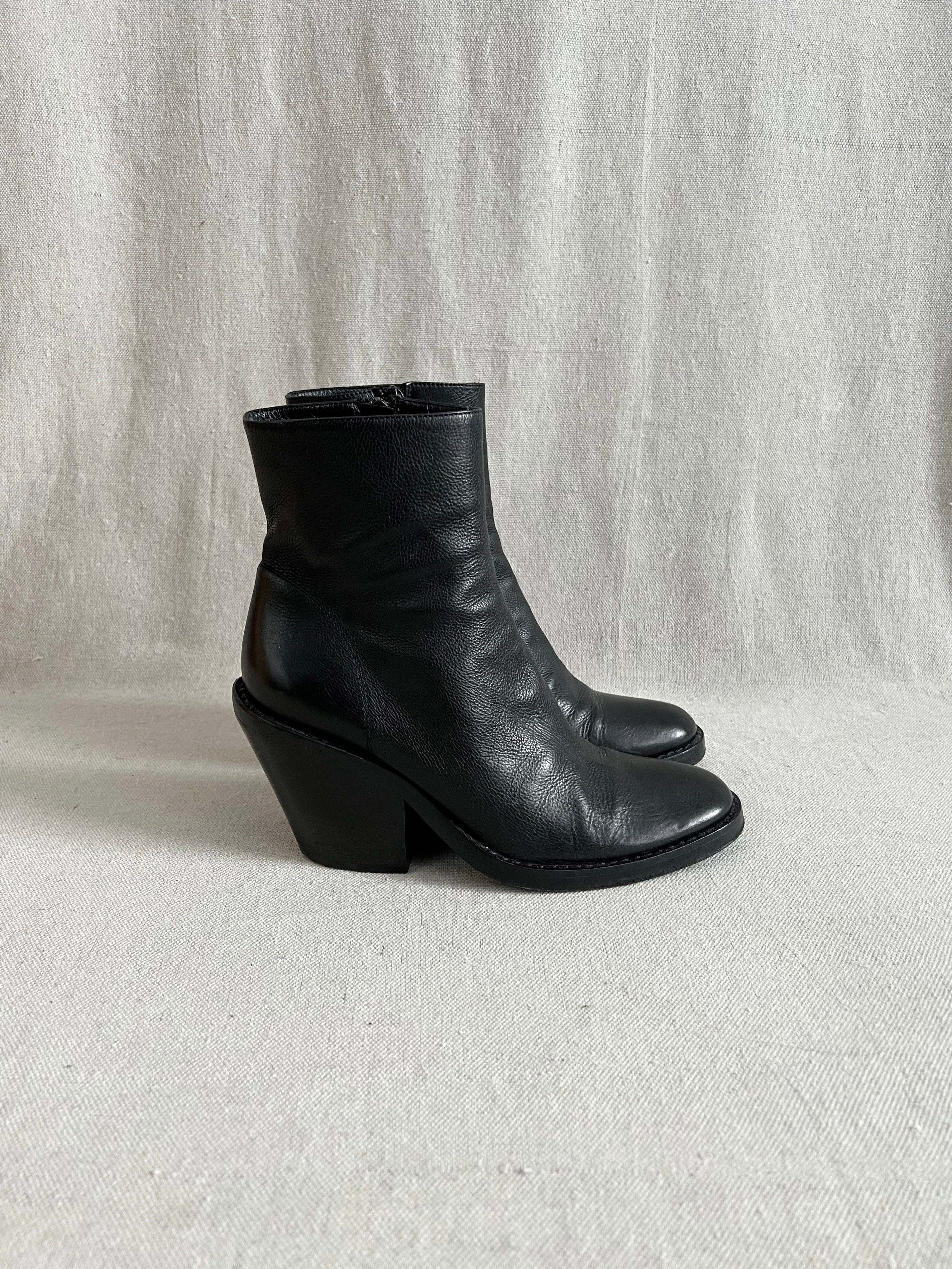 Ann Demeulemeester Baby Calf Cuban Heel Leather Ankle Boots