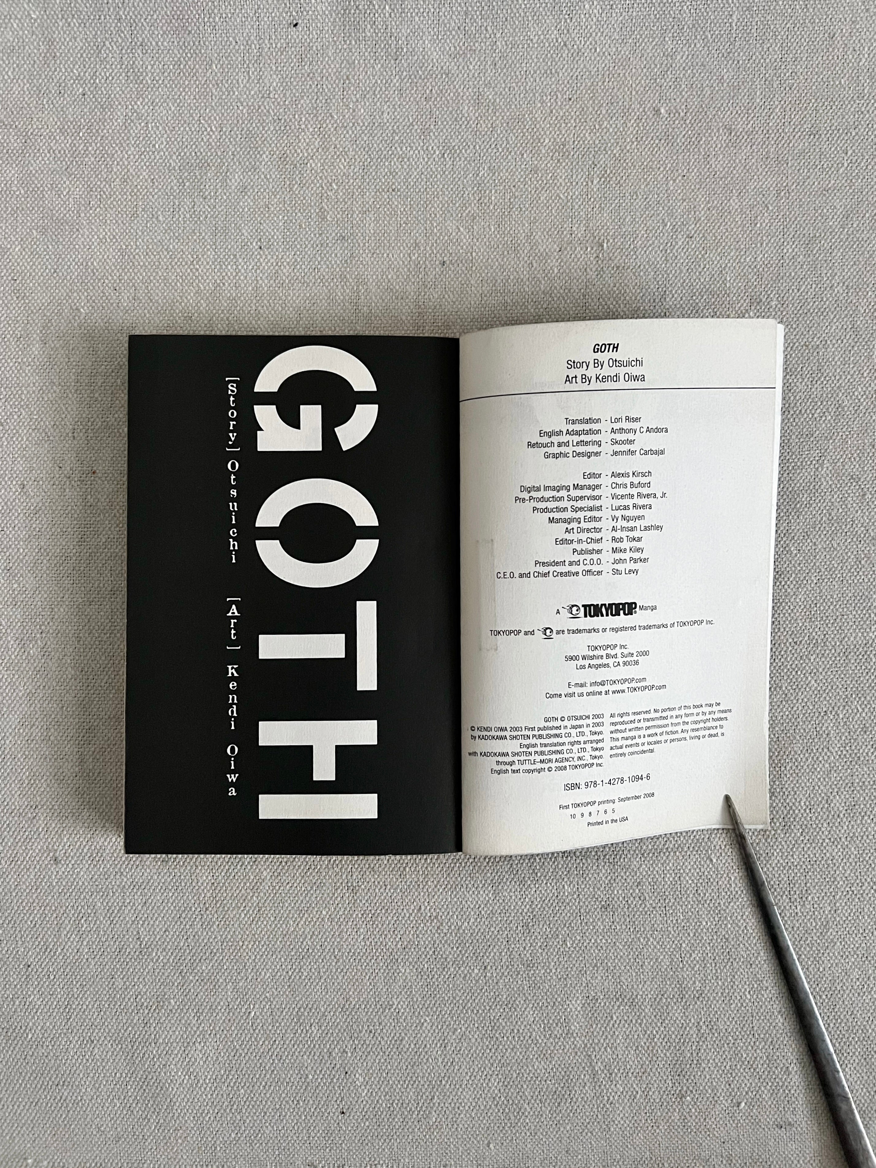 GOTH By Otsuichi Graphic Novel - Kendi Oiwa Manga