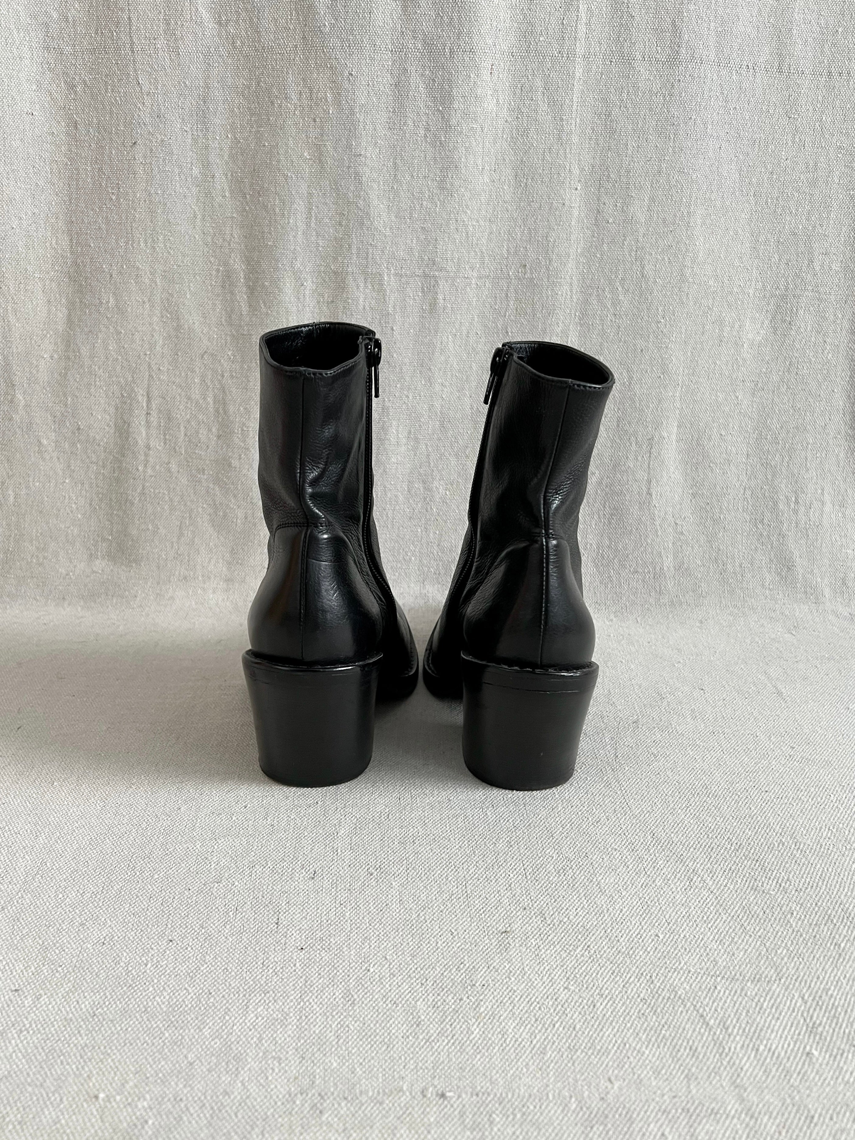 Ann Demeulemeester Baby Calf Cuban Heel Leather Ankle Boots