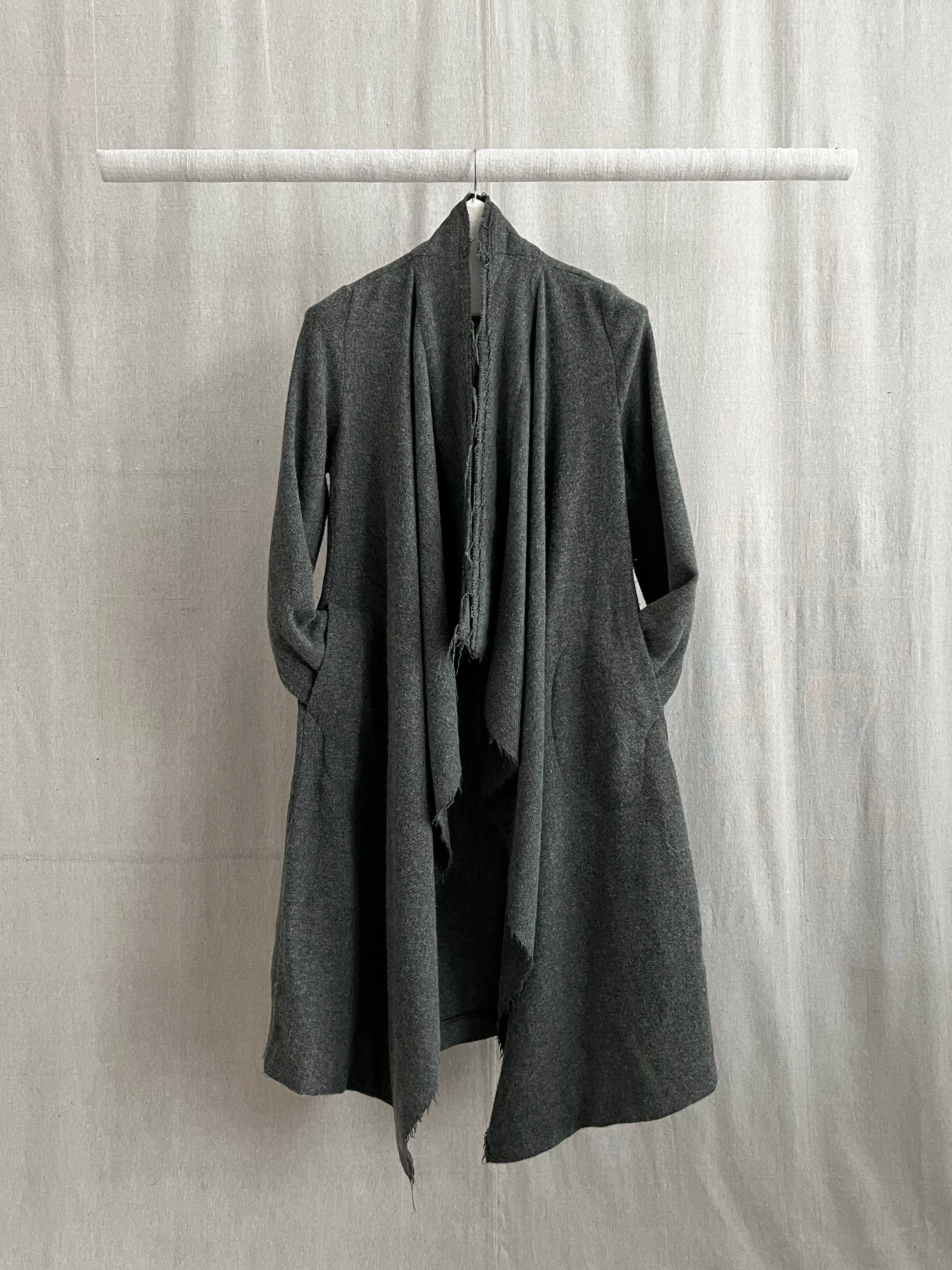 Lilith Paris Raw Hem Draped Mohair Wool Overcoat
