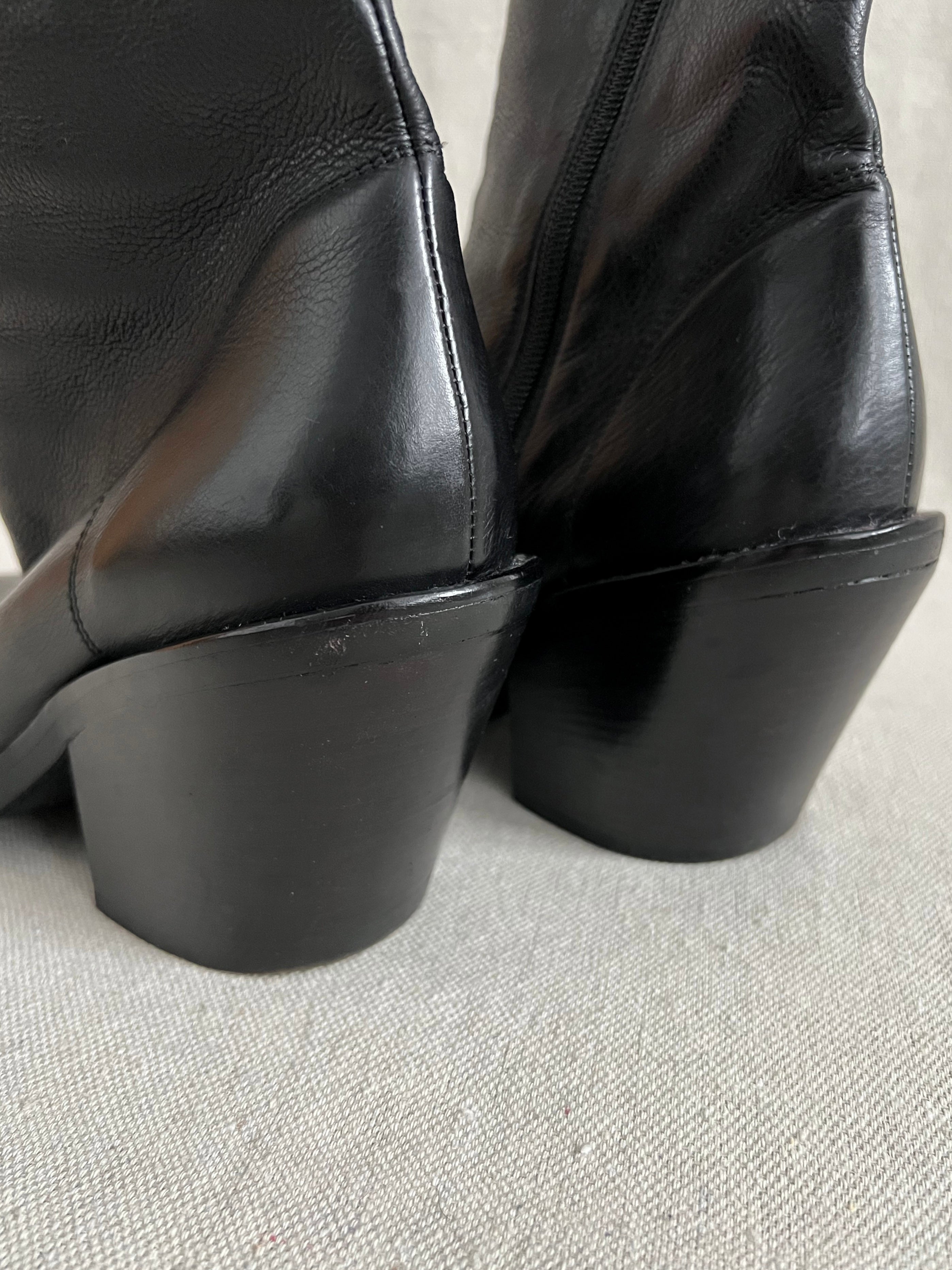 Ann Demeulemeester Baby Calf Cuban Heel Leather Ankle Boots