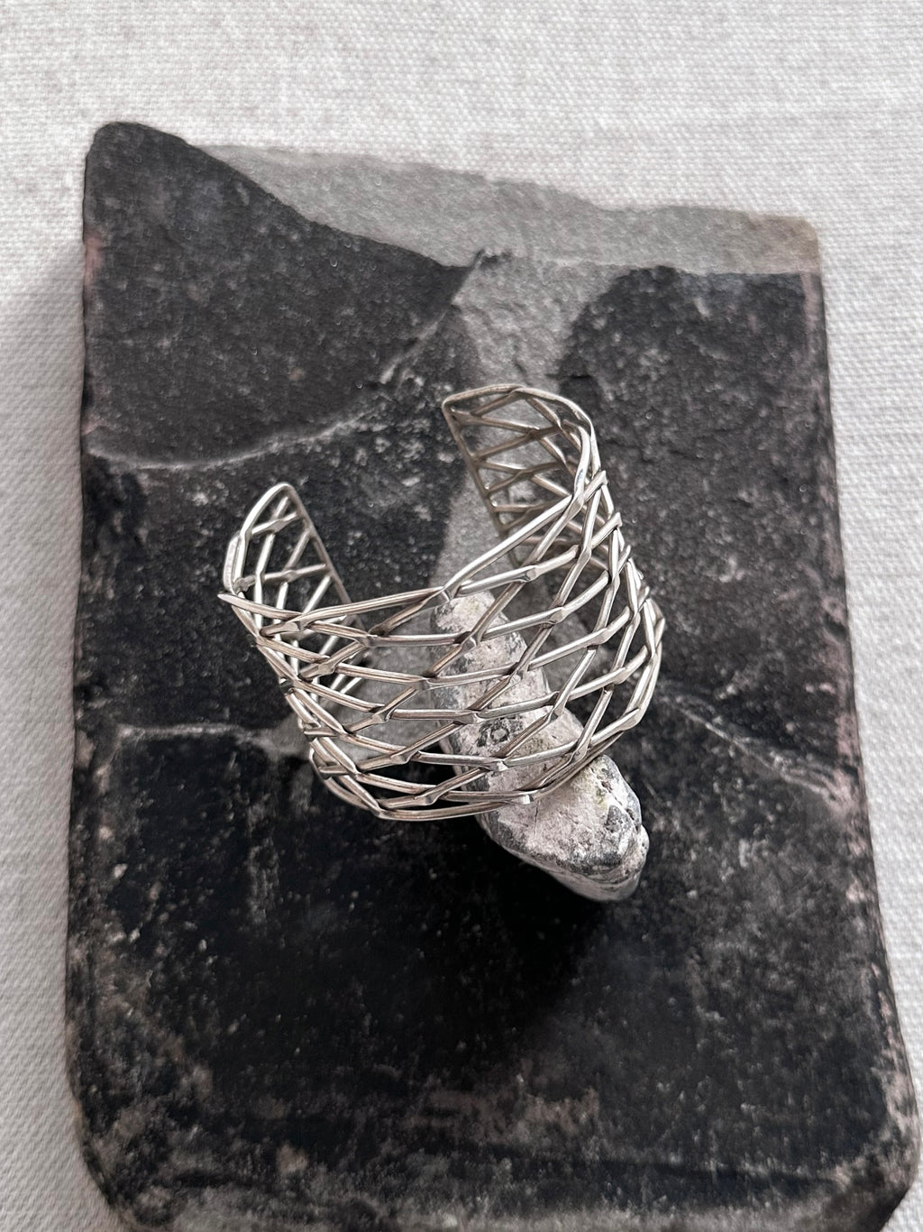 Vintage Sterling Silver Woven Cage Cuff