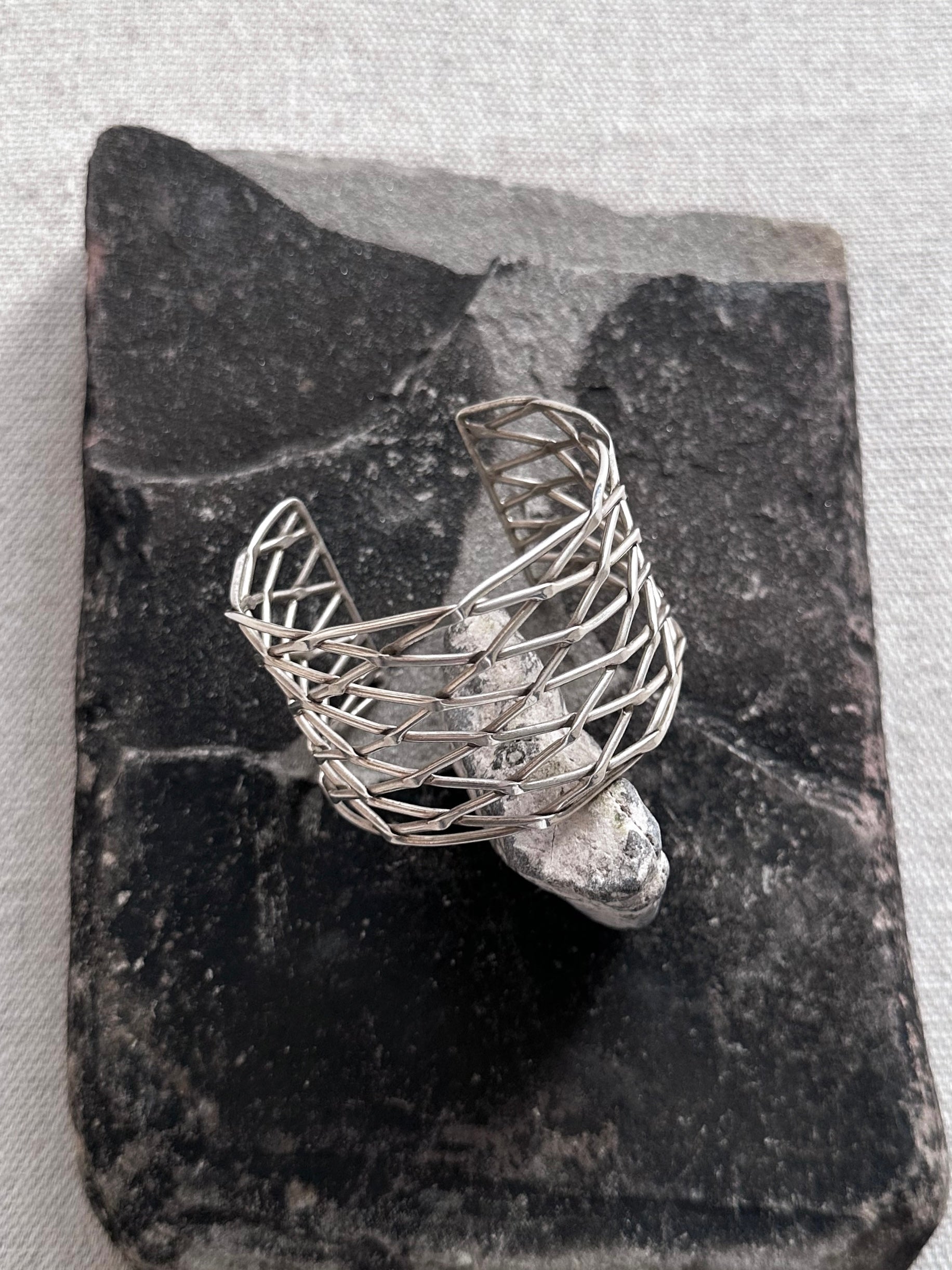 Vintage Sterling Silver Woven Cage Cuff