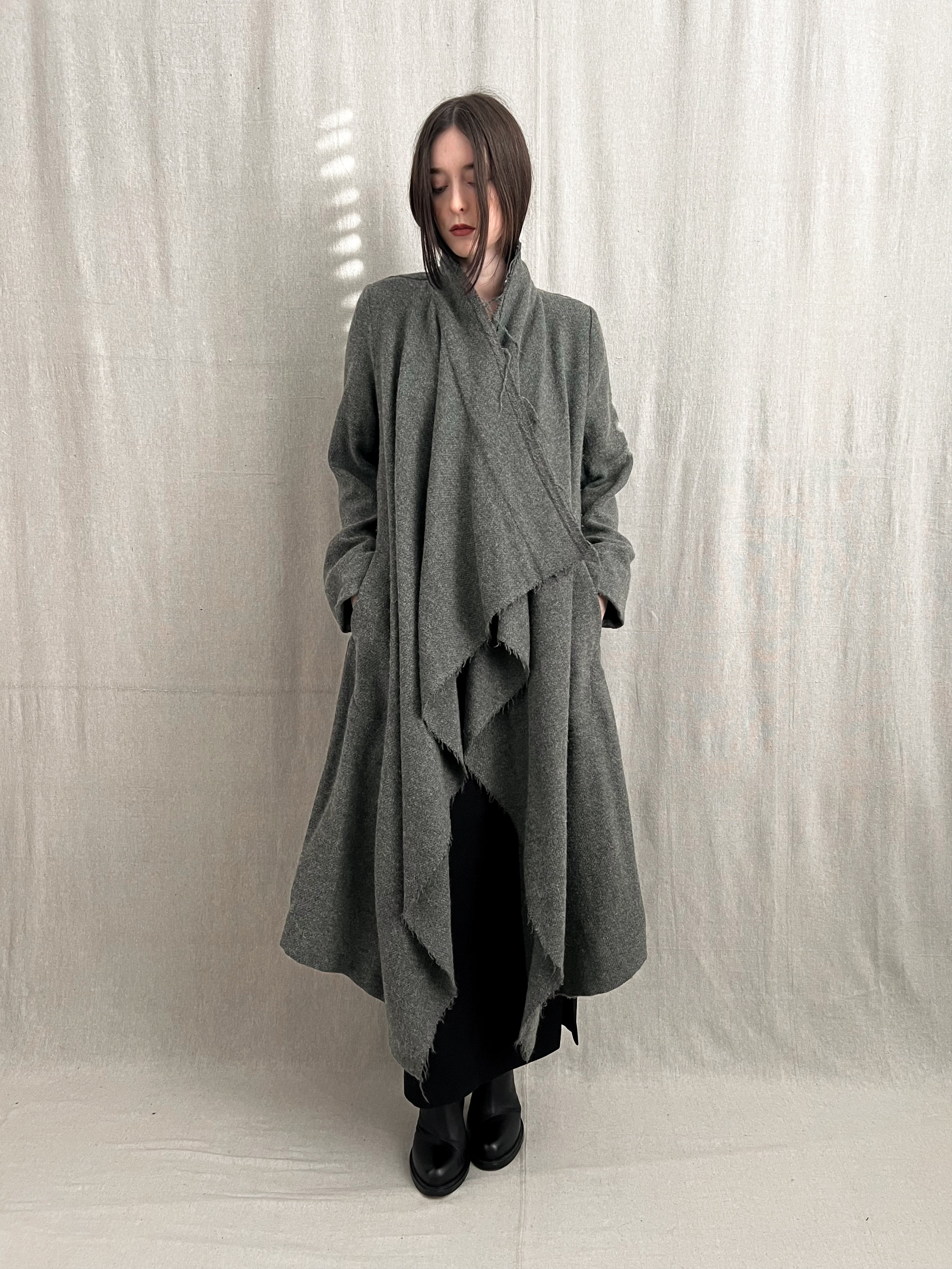 Lilith Paris Raw Hem Draped Mohair Wool Overcoat