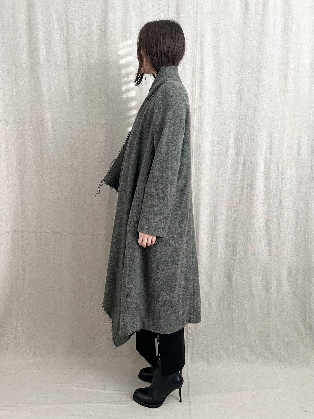 Lilith Paris Raw Hem Draped Mohair Wool Overcoat