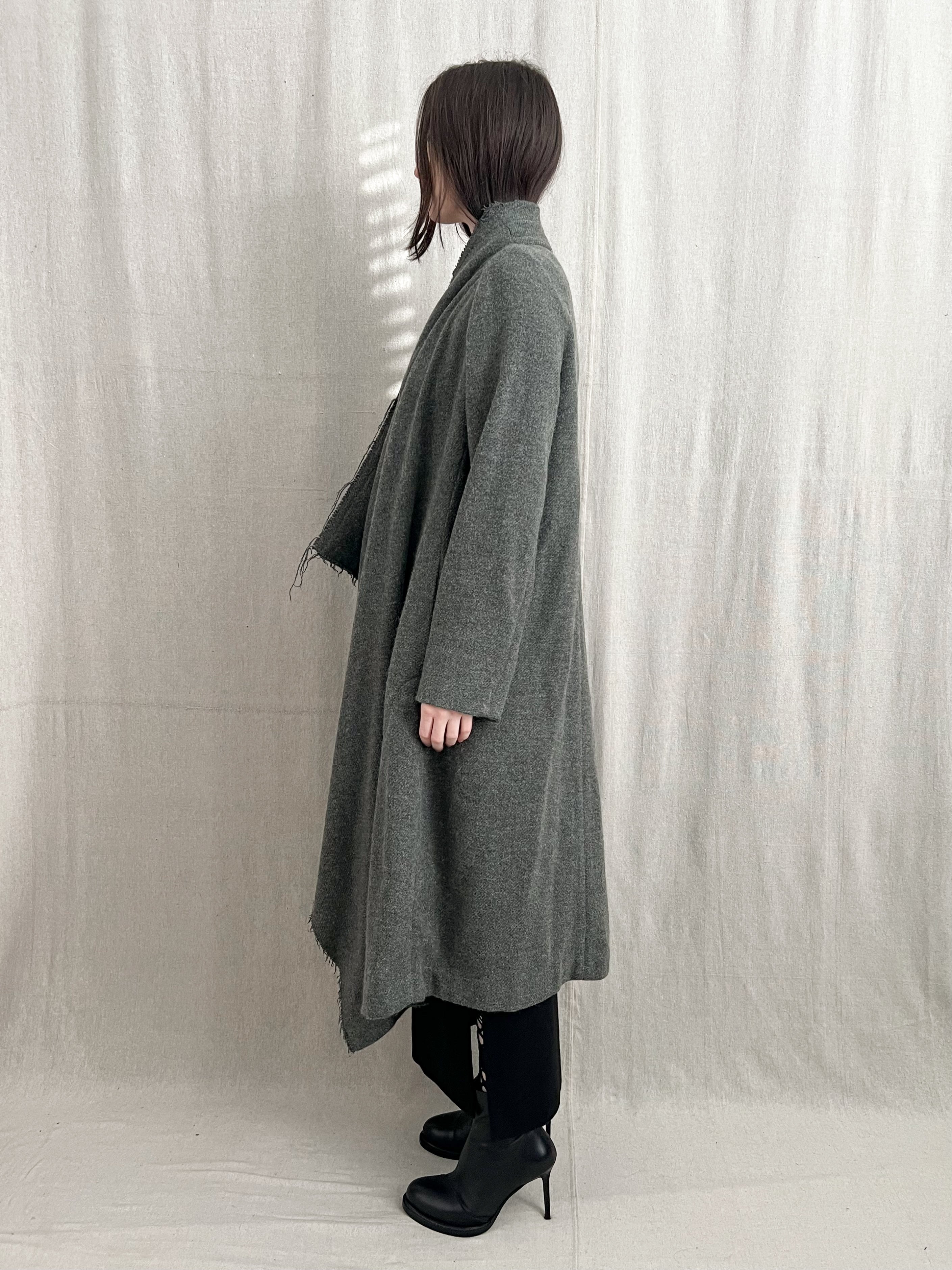 Lilith Paris Raw Hem Draped Mohair Wool Overcoat