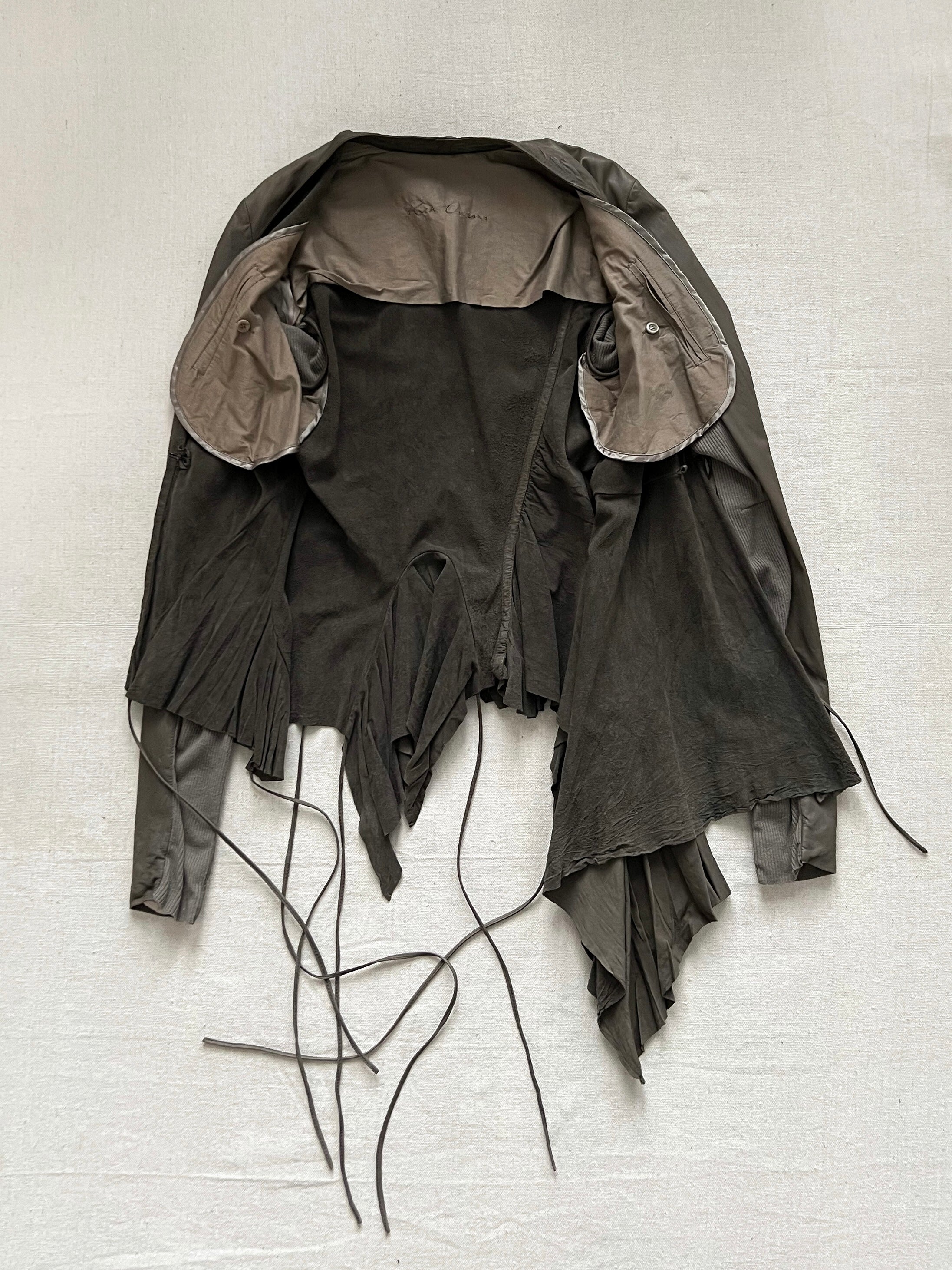 Rare Rick Owens 2000s Dust Strappy Draped Lamb Leather Jacket