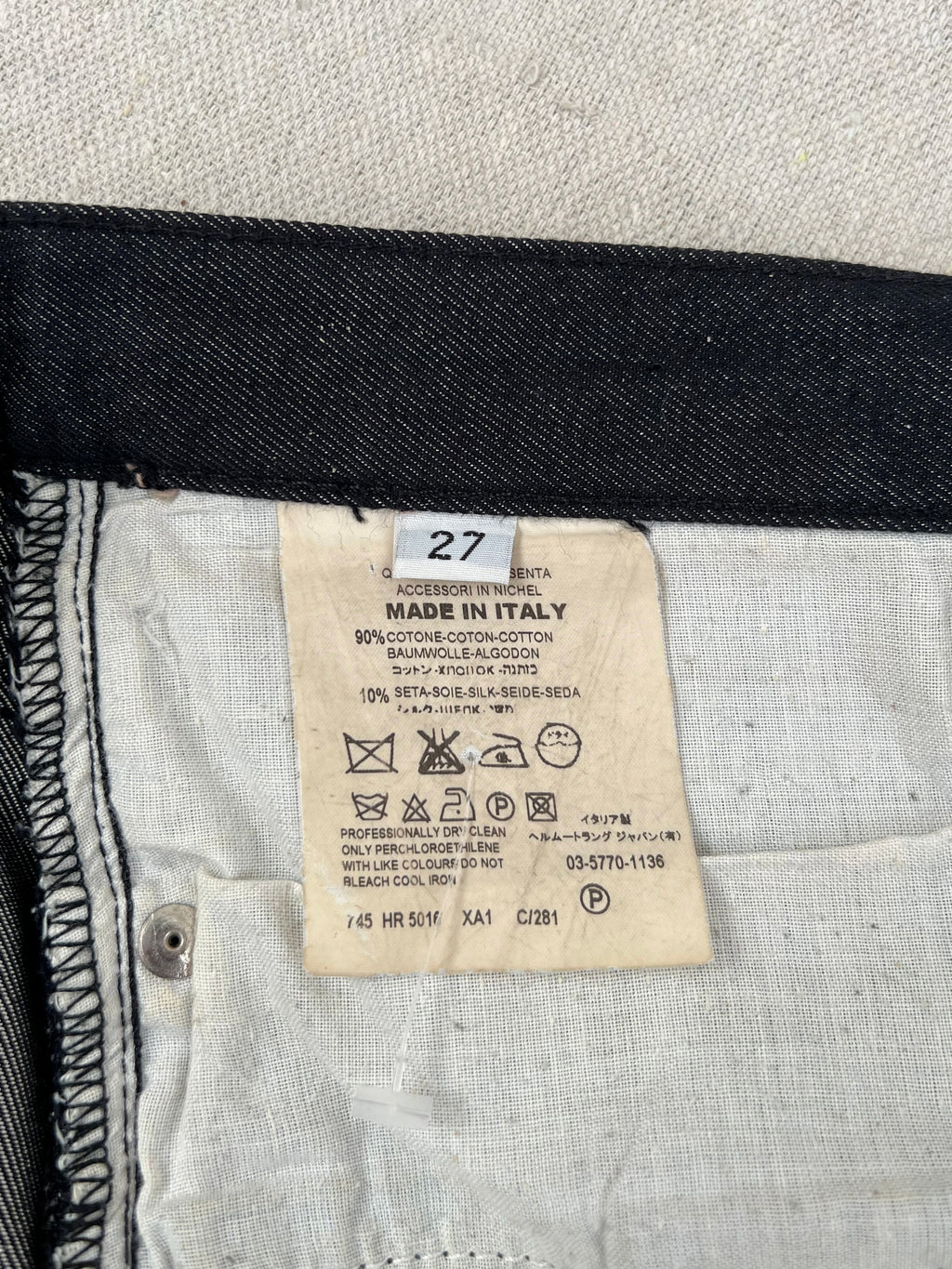 Helmut Lang 1990s Raw Silk Denim Jeans