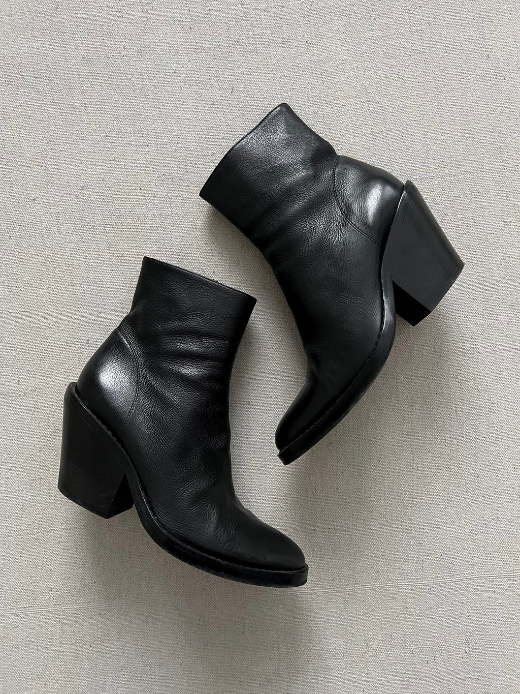 Ann Demeulemeester Baby Calf Cuban Heel Leather Ankle Boots