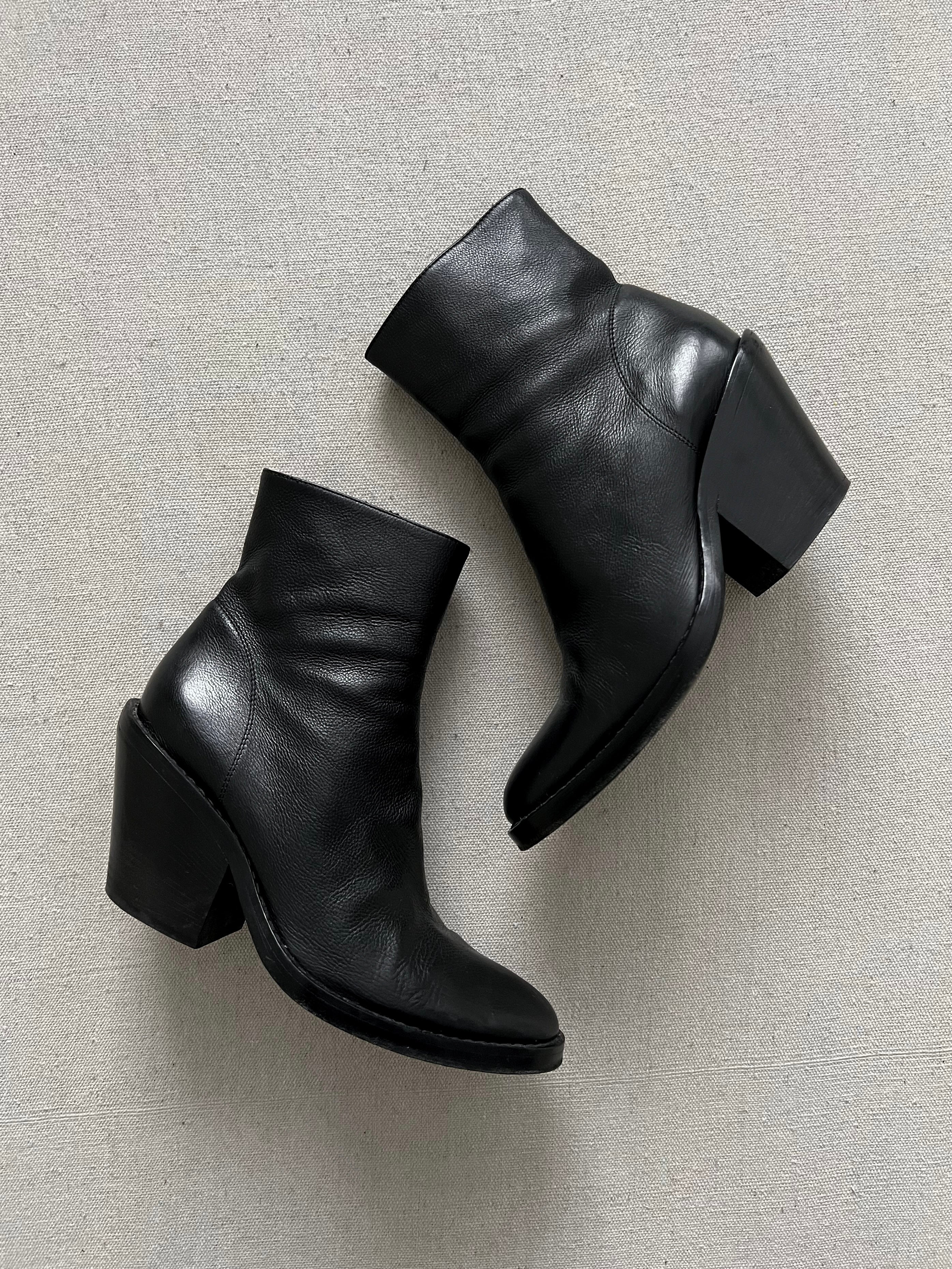 Ann Demeulemeester Baby Calf Cuban Heel Leather Ankle Boots