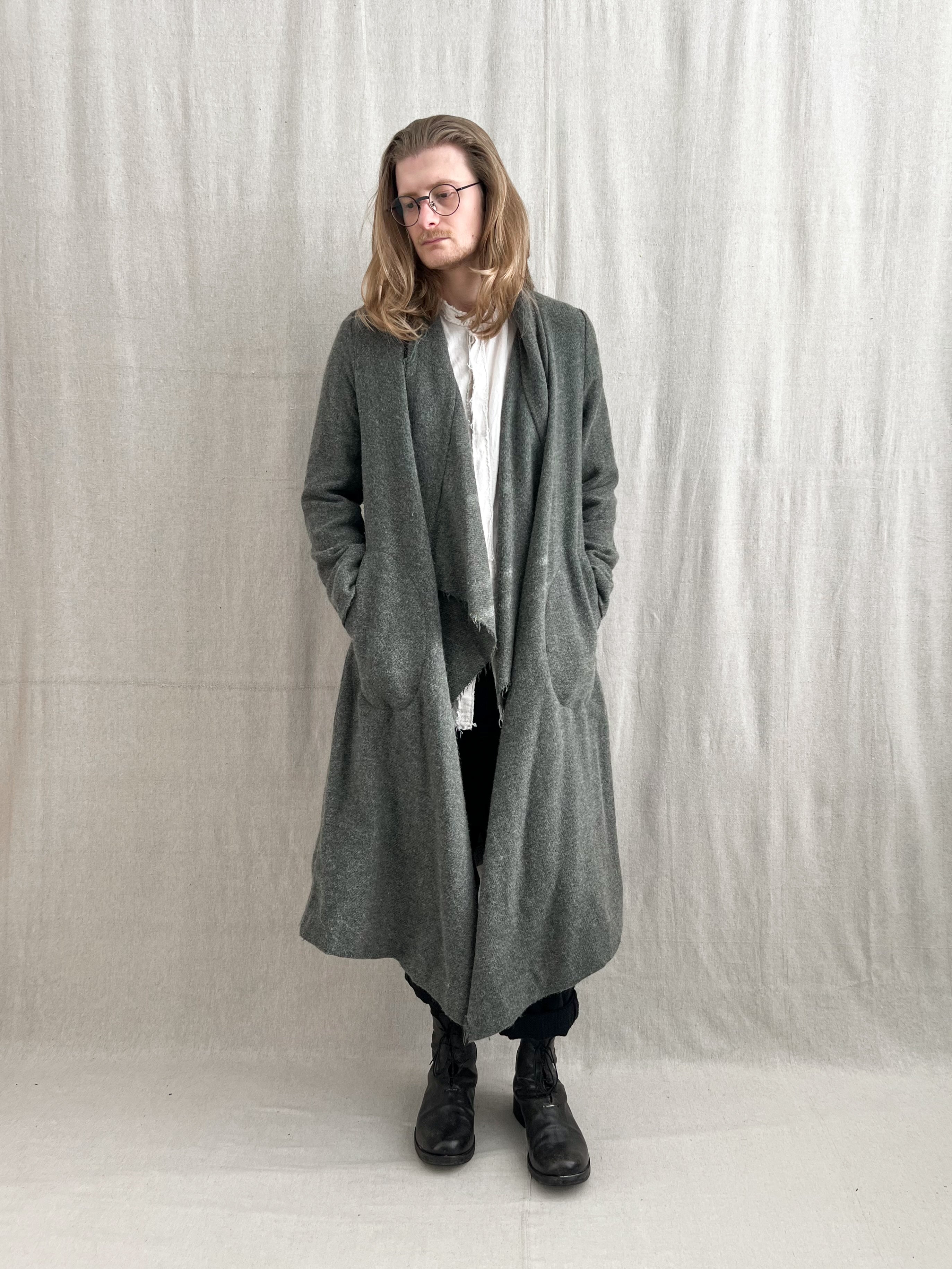 Lilith Paris Raw Hem Draped Mohair Wool Overcoat