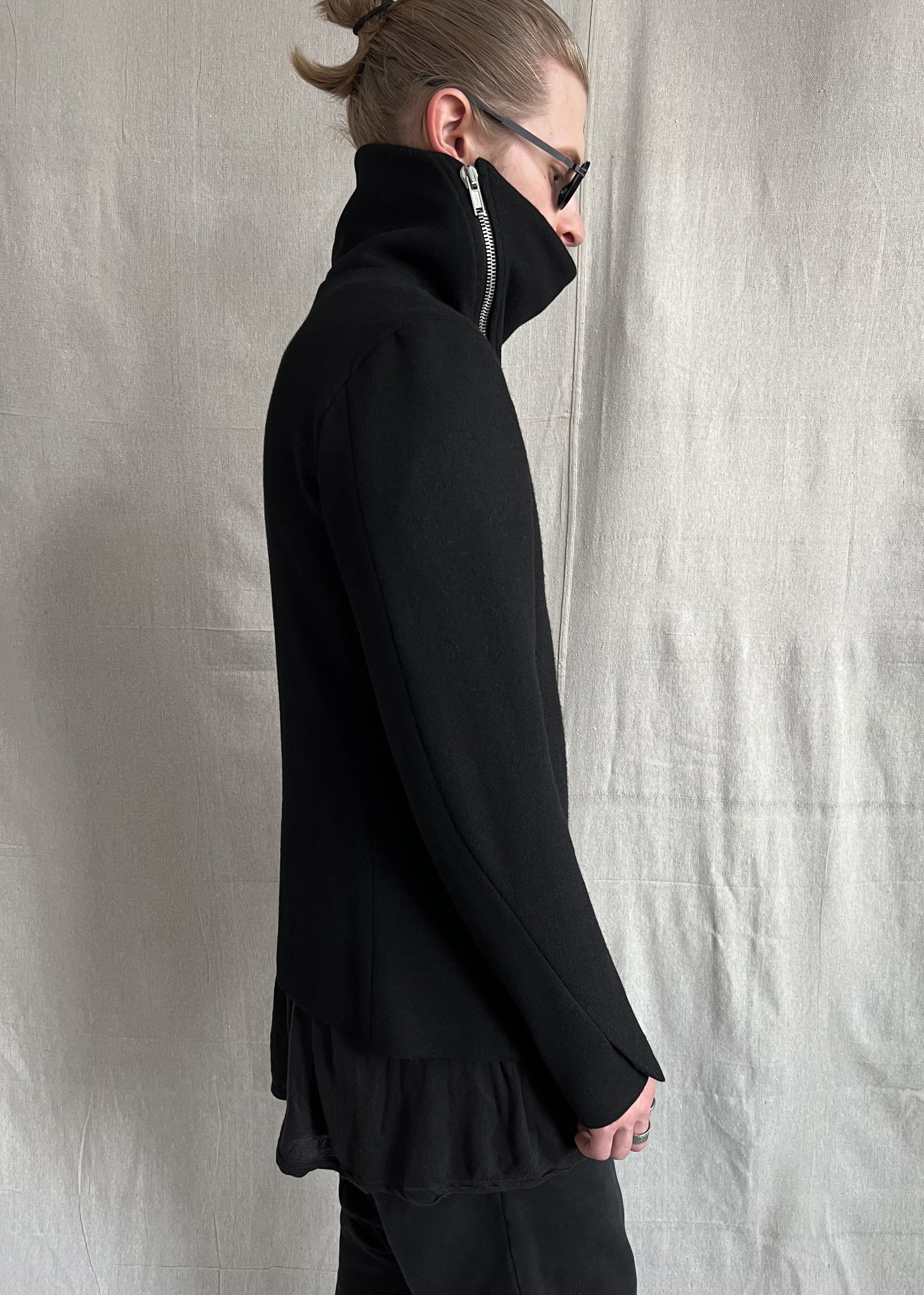 Japanese Designer Avant-Garde Asymmetric Zip Cowl Collared Coat