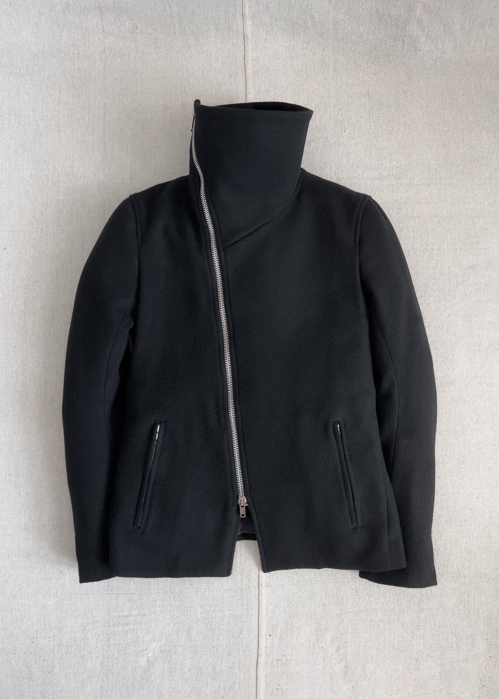 Japanese Designer Avant-Garde Asymmetric Zip Cowl Collared Coat