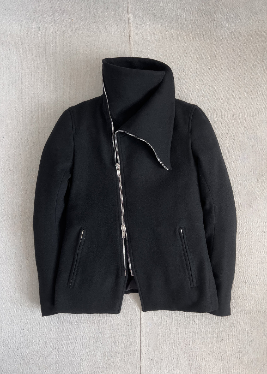 Japanese Designer Avant-Garde Asymmetric Zip Cowl Collared Coat