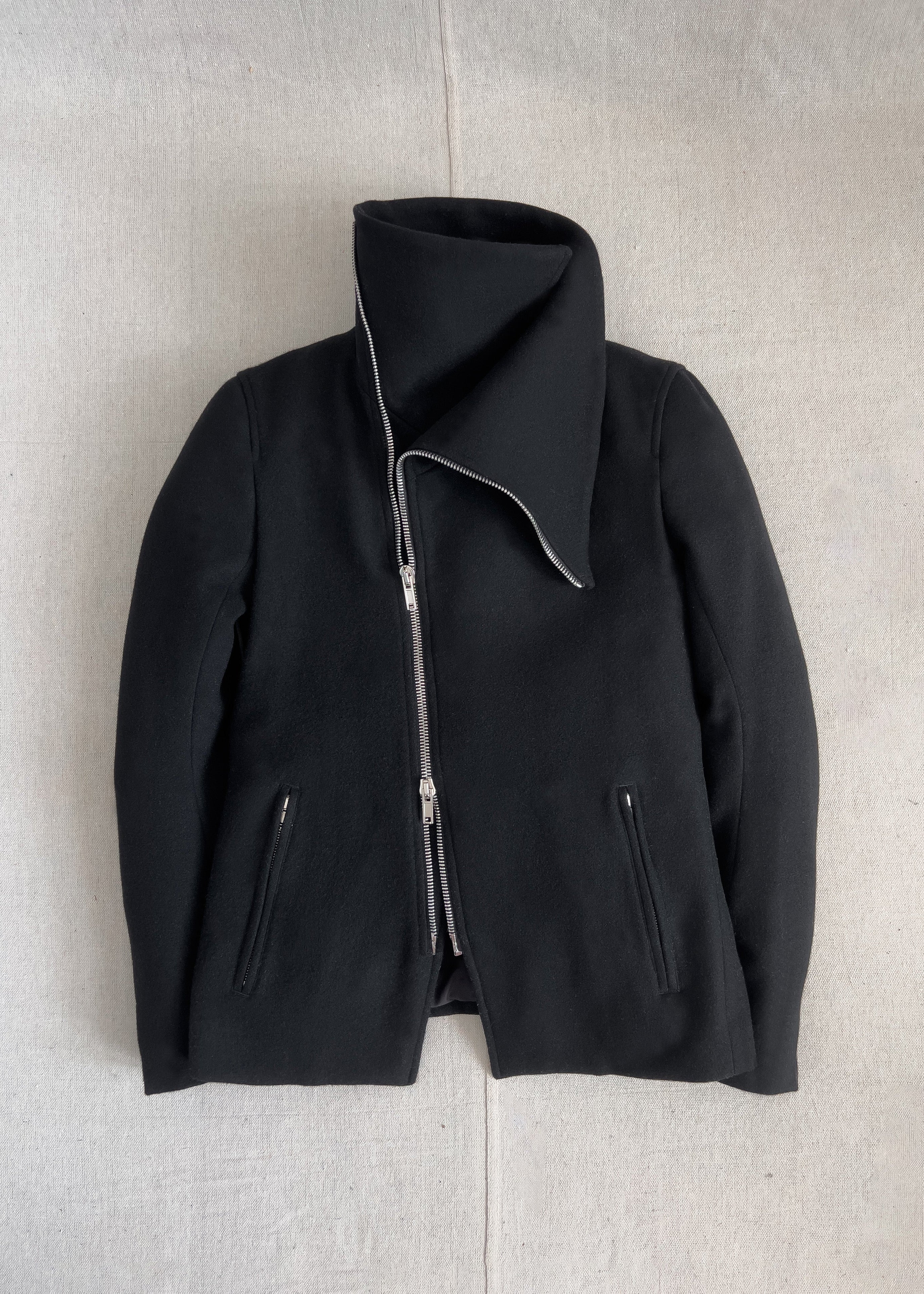 Japanese Designer Avant-Garde Asymmetric Zip Cowl Collared Coat